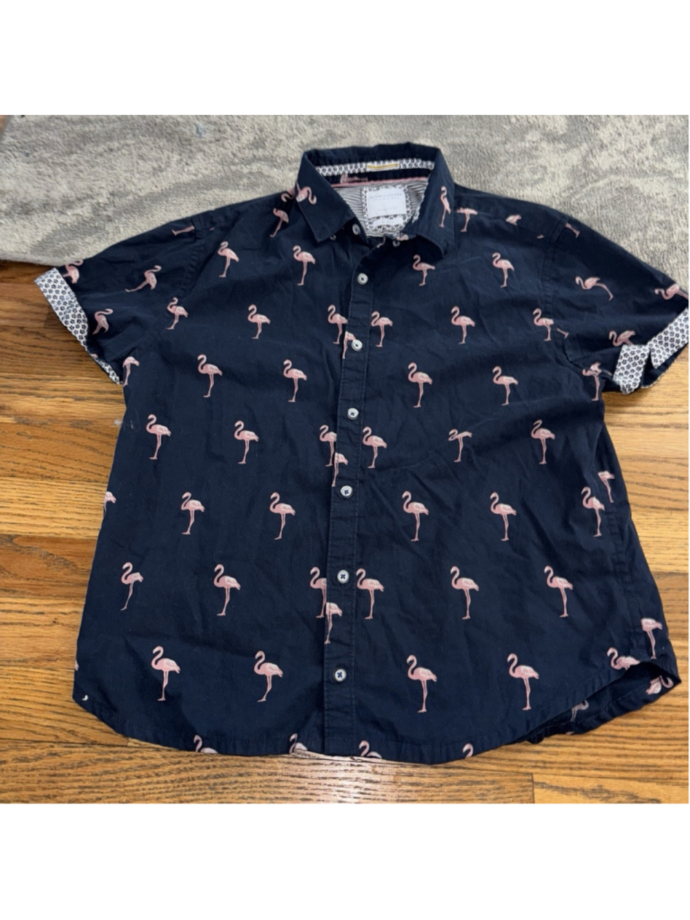 Denim + Flower Men’s Button Down Casual Slim Fit Seagulls Blue Shirt Adult Small
